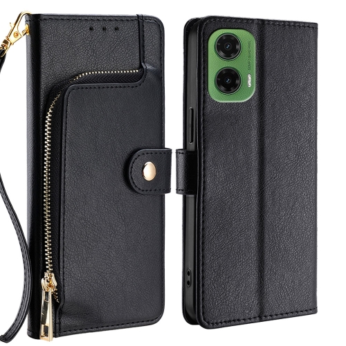

For Motorola Moto G35 5G Zipper Bag Leather Phone Case(Black)