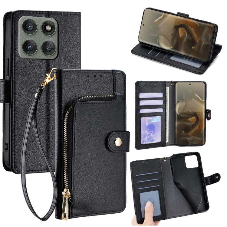 

For Motorola Edge 60 Pro 5G Zipper Bag Leather Phone Case(Black)
