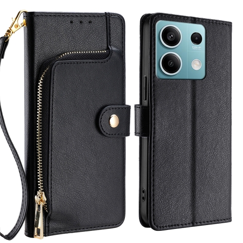 For Xiaomi Redmi Note 13 4G Zipper Bag Leather Phone Case(Black) 30pcs flat 12mm tri glide slider adjust metal buckles for backpack web strap diy bag belt leather craft accessory
