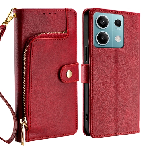

For Xiaomi Redmi Note 13 4G Zipper Bag Leather Phone Case(Red)