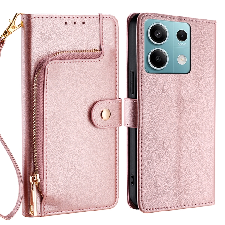

For Xiaomi Redmi Note 13 4G Zipper Bag Leather Phone Case(Rose Gold)