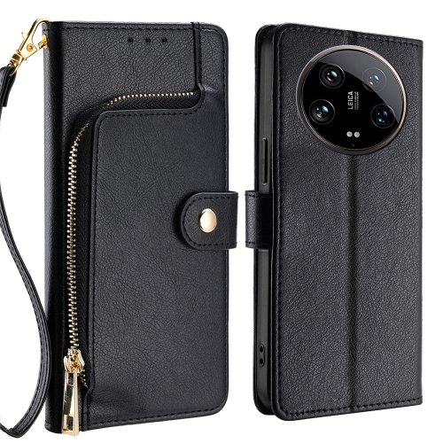 For Xiaomi 14 Ultra 5G Zipper Bag Leather Phone Case(Black) tandorio 36mm pilot nh35 pt5000 brushed automatic dive men lady watch 200m waterproof leather strap sapphire glass relogio