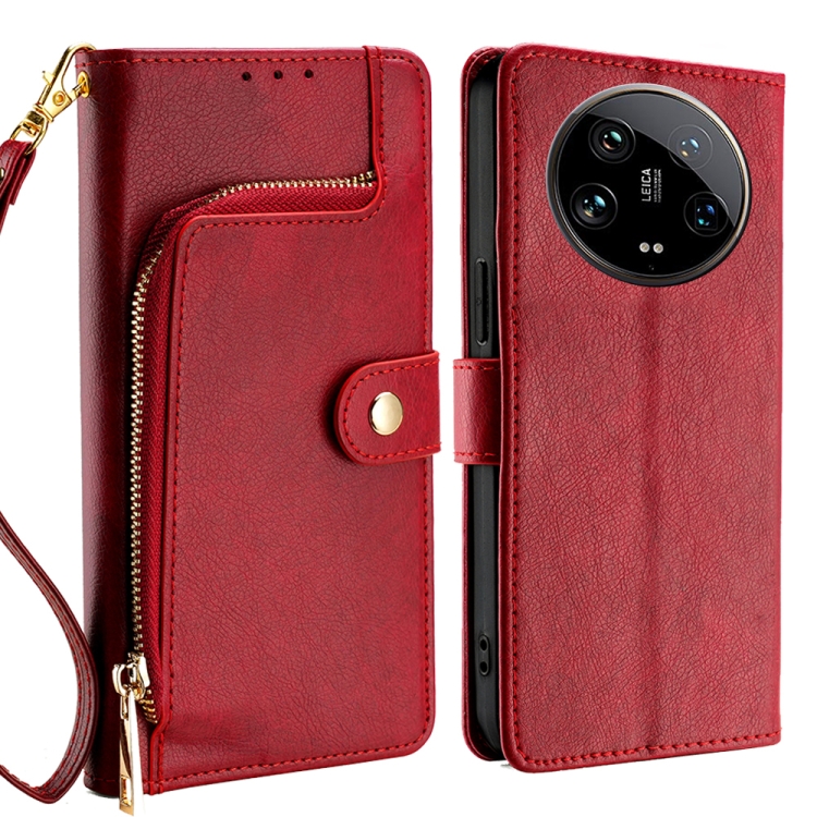 

For Xiaomi 14 Ultra 5G Zipper Bag Leather Phone Case(Red)