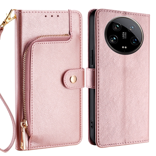 

For Xiaomi 14 Ultra 5G Zipper Bag Leather Phone Case(Rose Gold)