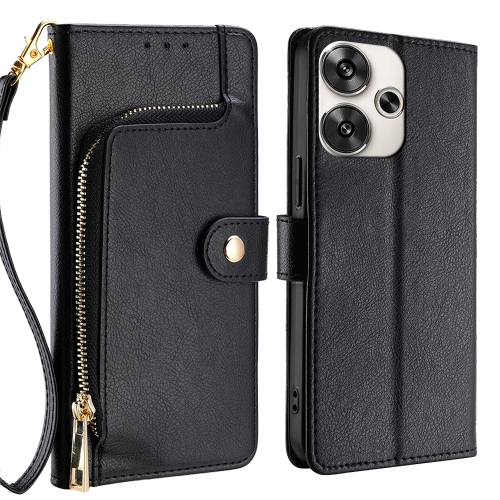 For Xiaomi Redmi Turbo 3 5G Zipper Bag Leather Phone Case(Black) classic japanese vk63 movement ore high strength glass business watch luminous automatic calendar time waterproof leather strap