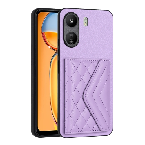 

For Xiaomi Redmi 13C 4G / Poco C65 Rhombic Texture Card Bag RFID Phone Case(Light Purple)