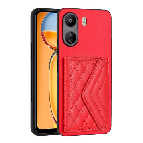 

For Xiaomi Redmi 13C 4G / Poco C65 Rhombic Texture Card Bag RFID Phone Case(Red)
