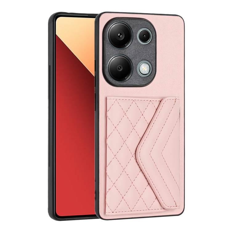 

For Xiaomi Redmi Note 13 Pro 4G Global Rhombic Texture Card Bag RFID Phone Case(Rose Gold)