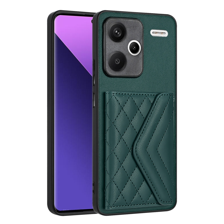 

For Xiaomi Redmi Note 13 Pro+ Rhombic Texture Card Bag RFID Phone Case(Green)