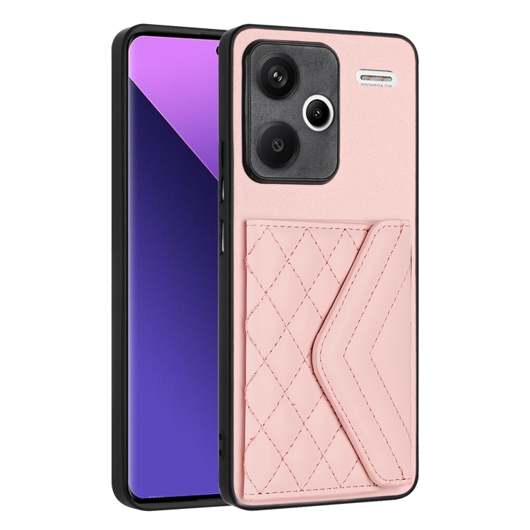 

For Xiaomi Redmi Note 13 Pro+ Rhombic Texture Card Bag RFID Phone Case(Rose Gold)