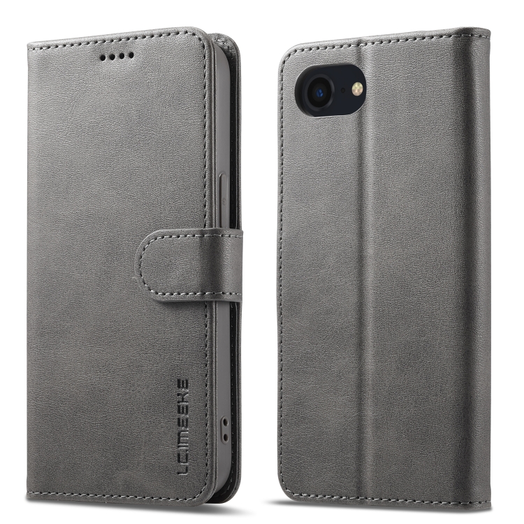 

LC.IMEEKE Calf Texture Horizontal Flip Leather Case For iPhone 16e(Grey)