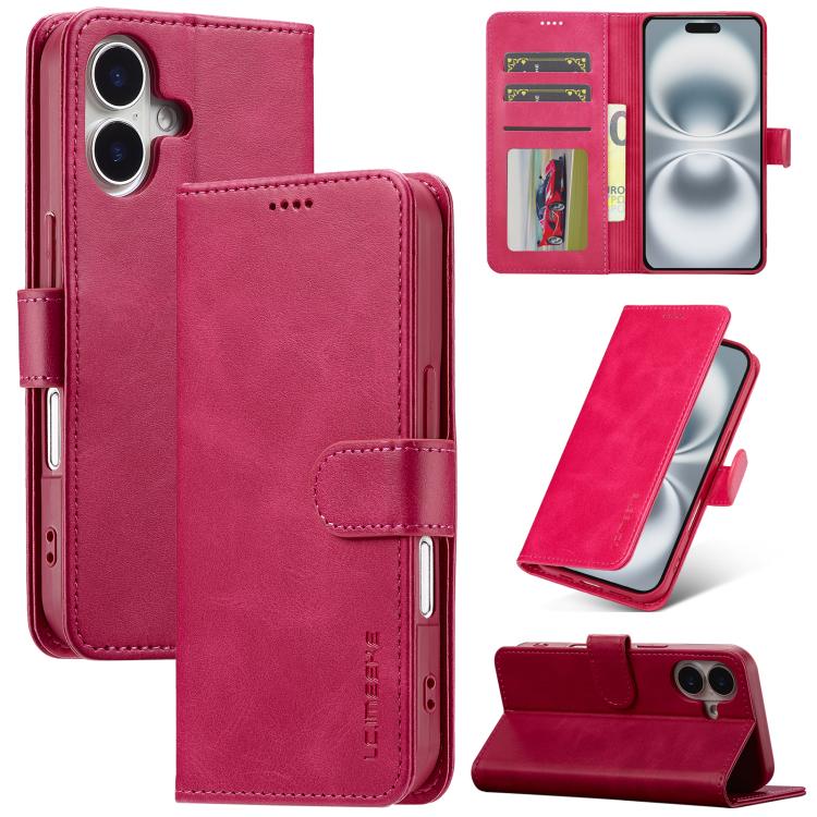 

LC.IMEEKE Calf Texture Horizontal Flip Leather Case For iPhone 17(Red)