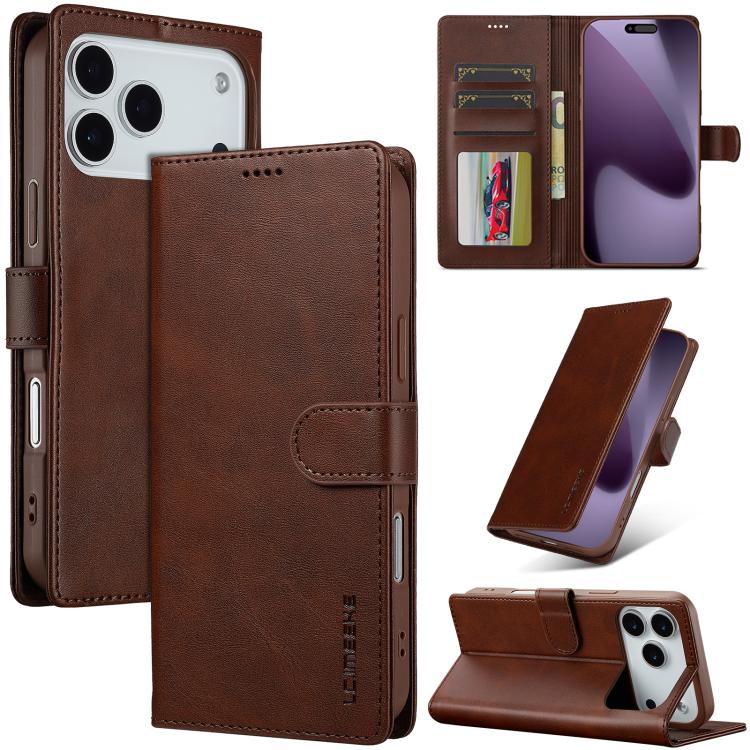 

LC.IMEEKE Calf Texture Horizontal Flip Leather Case For iPhone 17 Pro Max(Brown)