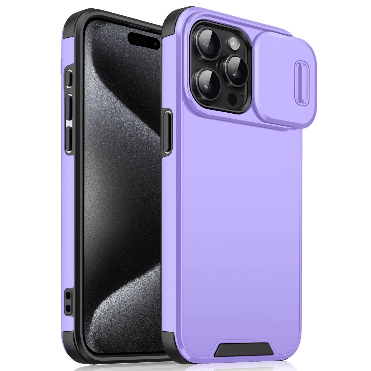 

For iPhone 15 Pro Max Sliding Camshield TPU + PC Phone Case(Purple)
