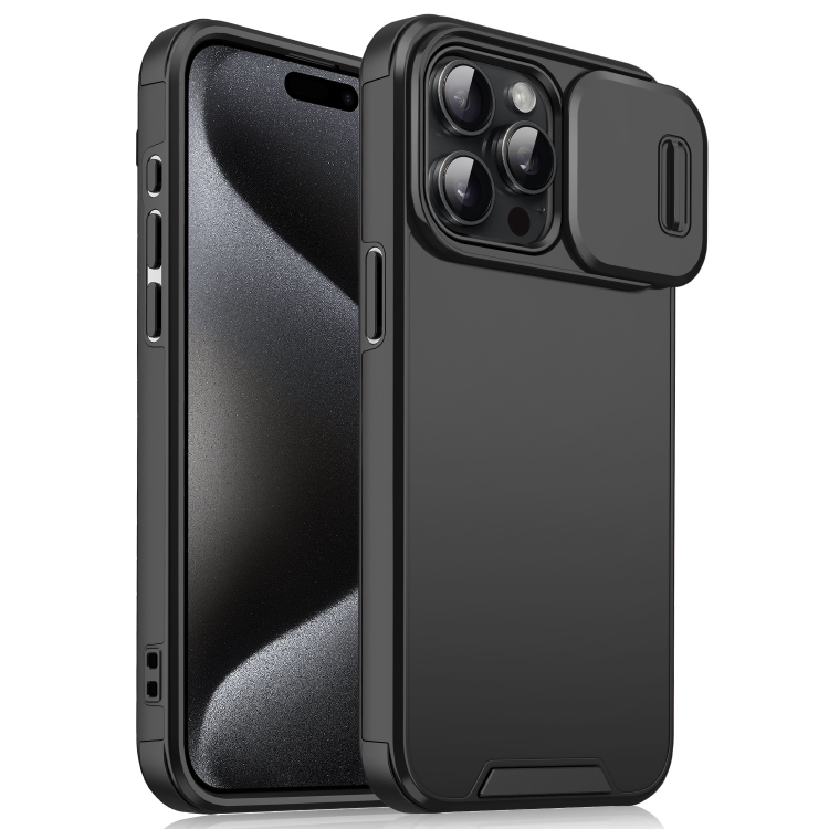 

For iPhone 15 Pro Sliding Camshield TPU + PC Phone Case(Black)