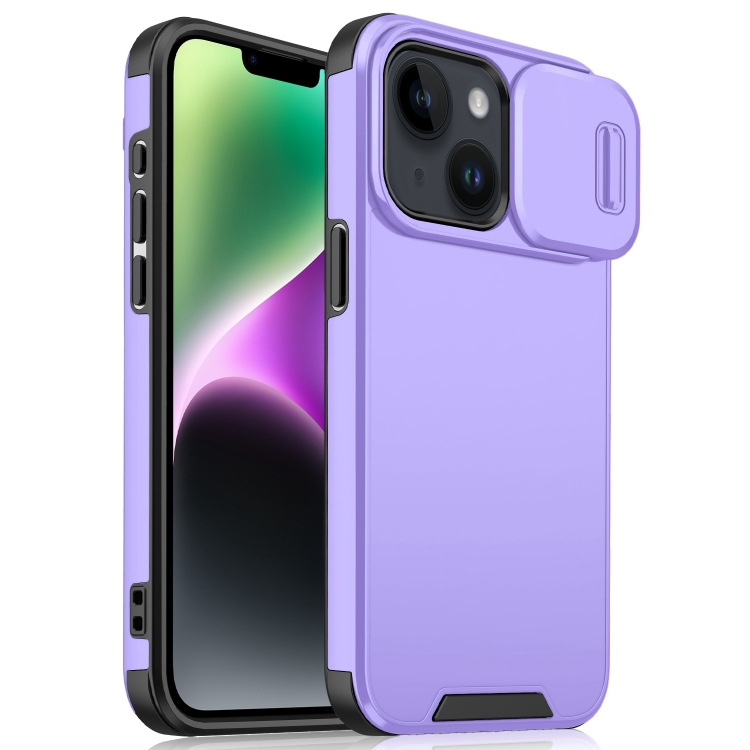 

For iPhone 15 Plus / 14 Plus Sliding Camshield TPU + PC Phone Case(Purple)
