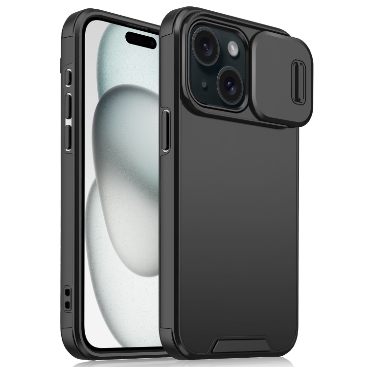 

For iPhone 15 Sliding Camshield TPU + PC Phone Case(Black)
