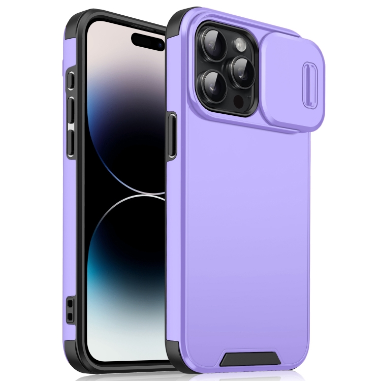 

For iPhone 14 Pro Max Sliding Camshield TPU + PC Phone Case(Purple)