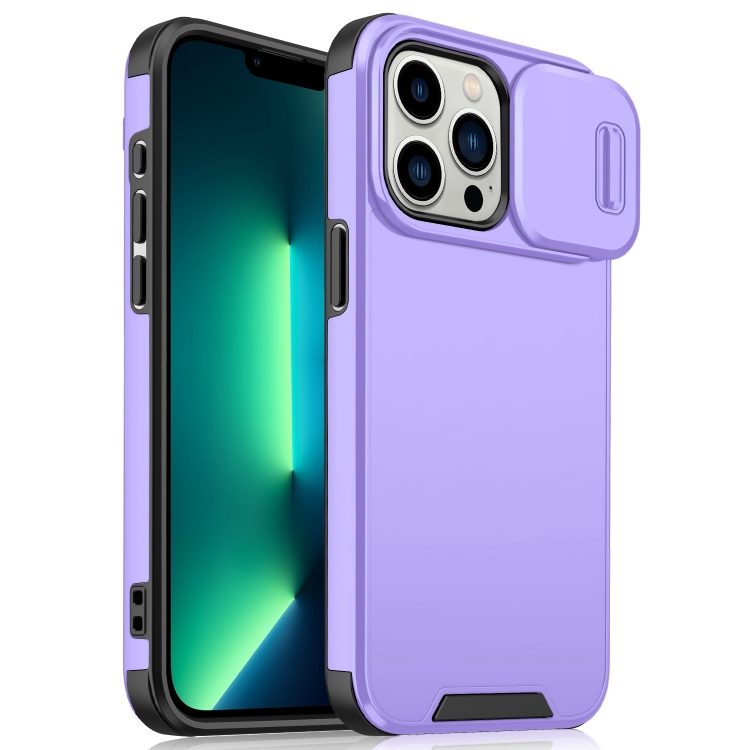 

For iPhone 13 Pro Sliding Camshield TPU + PC Phone Case(Purple)