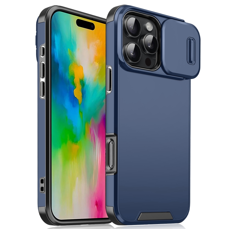 

For iPhone 16 Pro Sliding Camshield TPU + PC Phone Case(Blue)