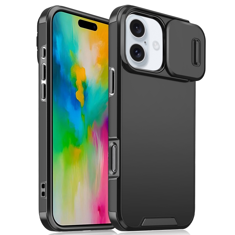 

For iPhone 16 Plus Sliding Camshield TPU + PC Phone Case(Black)