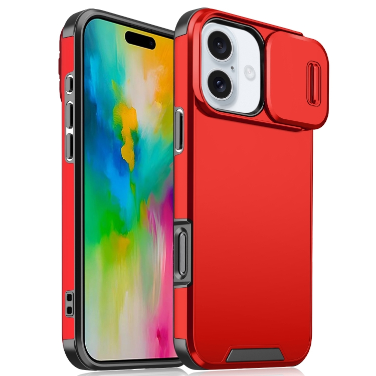 

For iPhone 16 Plus Sliding Camshield TPU + PC Phone Case(Red)