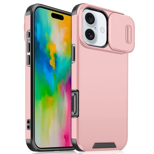 

For iPhone 16 Sliding Camshield TPU + PC Phone Case(Pink)