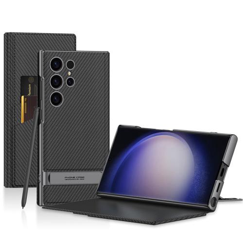 

For Samsung Galaxy S25 Ultra 5G GKK Triumph Ultra-Thin Flip Leather Case without Pen(Carbon Fiber)