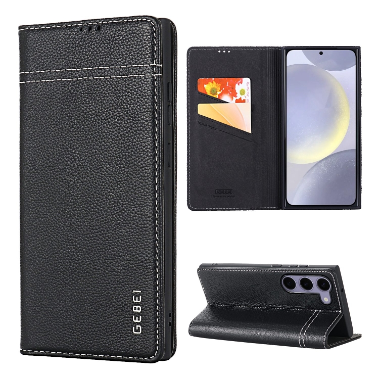 

For Samsung Galaxy S24 5G GEBEI Top-grain Horizontal Flip Leather Phone Case(Black)