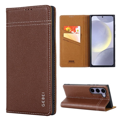 

For Samsung Galaxy S24+ 5G GEBEI Top-grain Horizontal Flip Leather Phone Case(Brown)