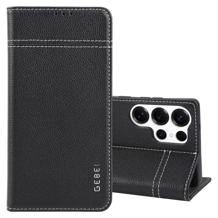 

For Samsung Galaxy S25 Ultra 5G GEBEI Top-grain Horizontal Flip Leather Phone Case(Black)