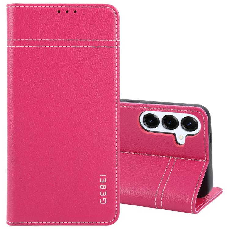 

For Samsung Galaxy S25+ 5G GEBEI Top-grain Horizontal Flip Leather Phone Case(Rose Red)