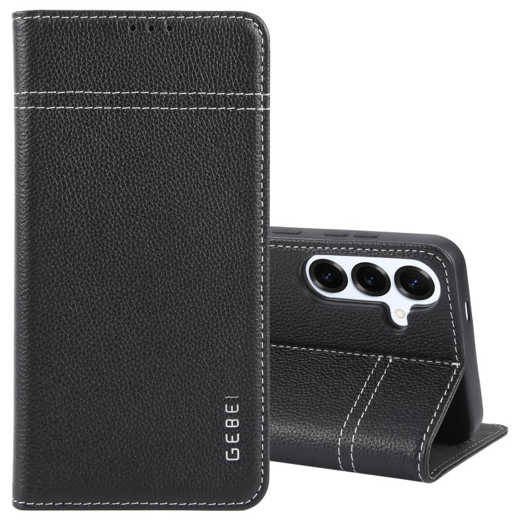 

For Samsung Galaxy S25+ 5G GEBEI Top-grain Horizontal Flip Leather Phone Case(Black)