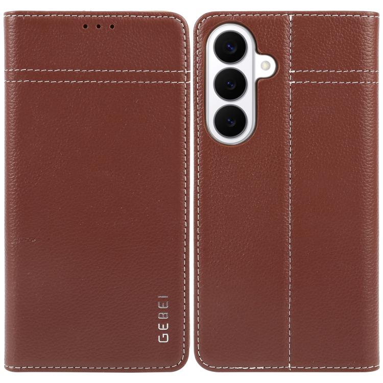 

For Galaxy S26+ 5G GEBEI Top-grain Horizontal Flip Leather Phone Case(Brown)