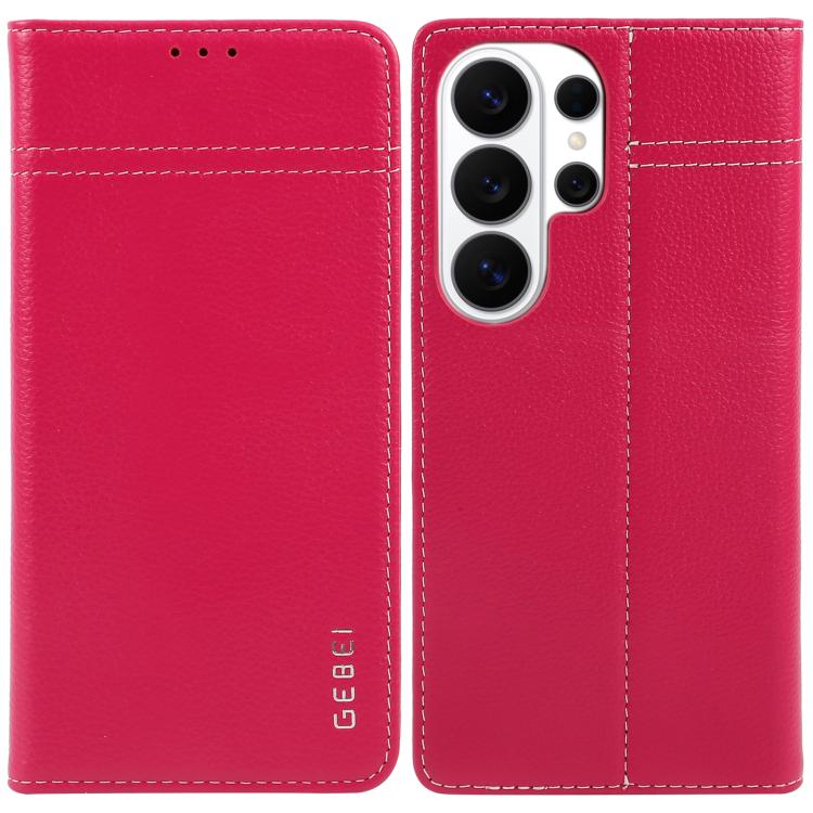 For Galaxy S26 Ultra 5G GEBEI Top-grain Horizontal Flip Leather Phone Case(Rose Red)