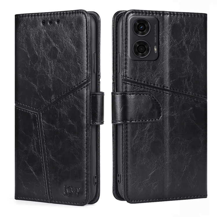 

For Motorola Moto G24 4G Geometric Stitching Leather Phone Case(Black)
