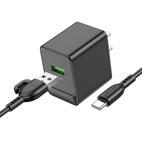 

BOROFONE BAS12 Erudite 18W QC3.0 Single Port Charger with 1m USB to USB-C / Type-C Cable, US Plug(Black)