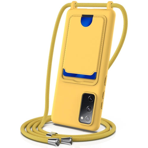 

For Samsung Galaxy S20 FE Integrated Card Bag Solid Color Liquid Silicone Phone Case with Lanyard(Yellow)