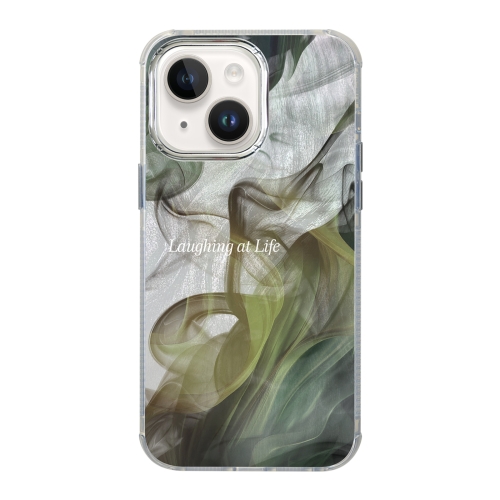 

For iPhone 15 Illustration Pattern Radiation Design Full Coverage Shockproof Phone Case(Green Wash Painting)