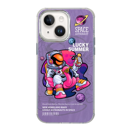 

For iPhone 14 Illustration Pattern Radiation Design Full Coverage Shockproof Phone Case(Purple Astronaut)