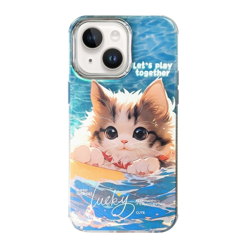 

For iPhone 14 Illustration Pattern Radiation Design Full Coverage Shockproof Phone Case(Cat)