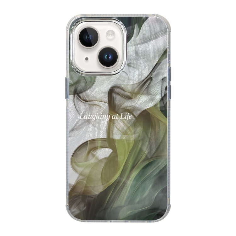 

For iPhone 14 Illustration Pattern Radiation Design Full Coverage Shockproof Phone Case(Green Wash Painting)