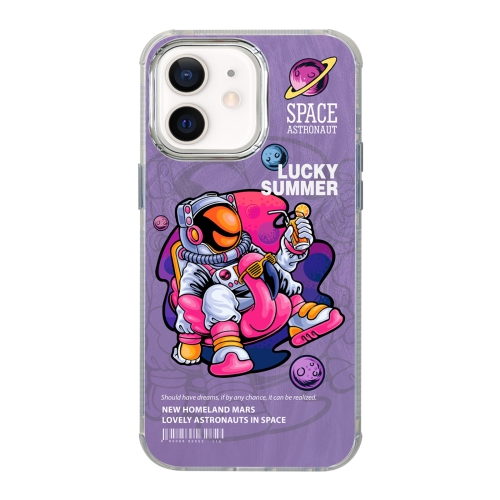 

For iPhone 12 Illustration Pattern Radiation Design Full Coverage Shockproof Phone Case(Purple Astronaut)