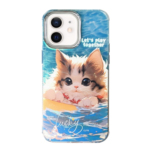 

For iPhone 12 Illustration Pattern Radiation Design Full Coverage Shockproof Phone Case(Cat)