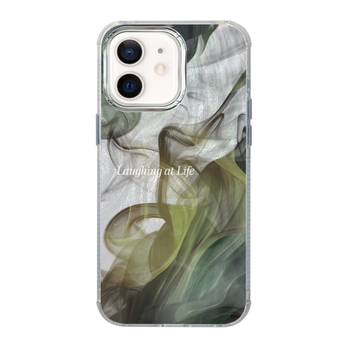 

For iPhone 12 Illustration Pattern Radiation Design Full Coverage Shockproof Phone Case(Green Wash Painting)