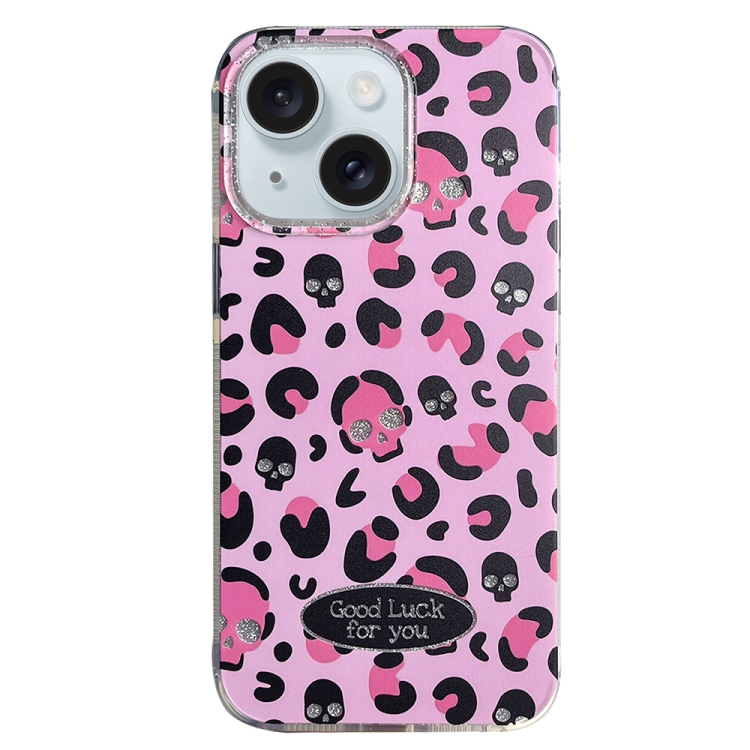 

For iPhone 15 Glitter Powder Leopard Print PC + TPU Phone Case(Pink)