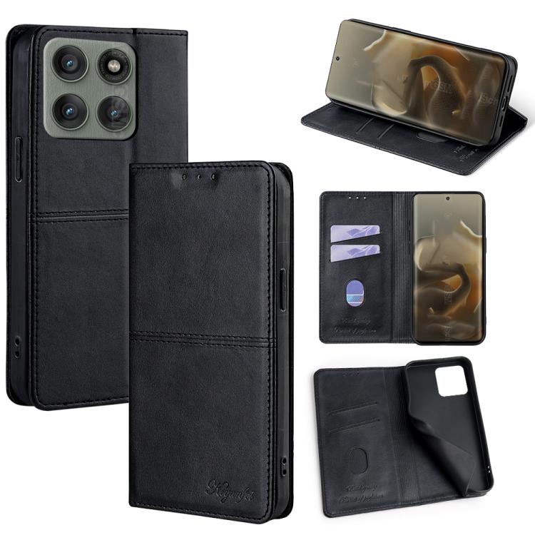 

For Motorola Edge 60 Pro 5G Cow Texture Magnetic Leather Phone Case(Black)