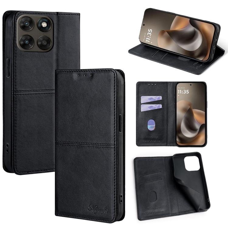 

For Motorola Moto G77 5G Cow Texture Magnetic Leather Phone Case(Black)