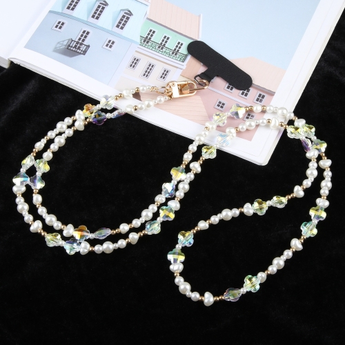 Phone Anti-lost Neck Chain Plastic Diamond Pearl Crossbody Lanyard(White)