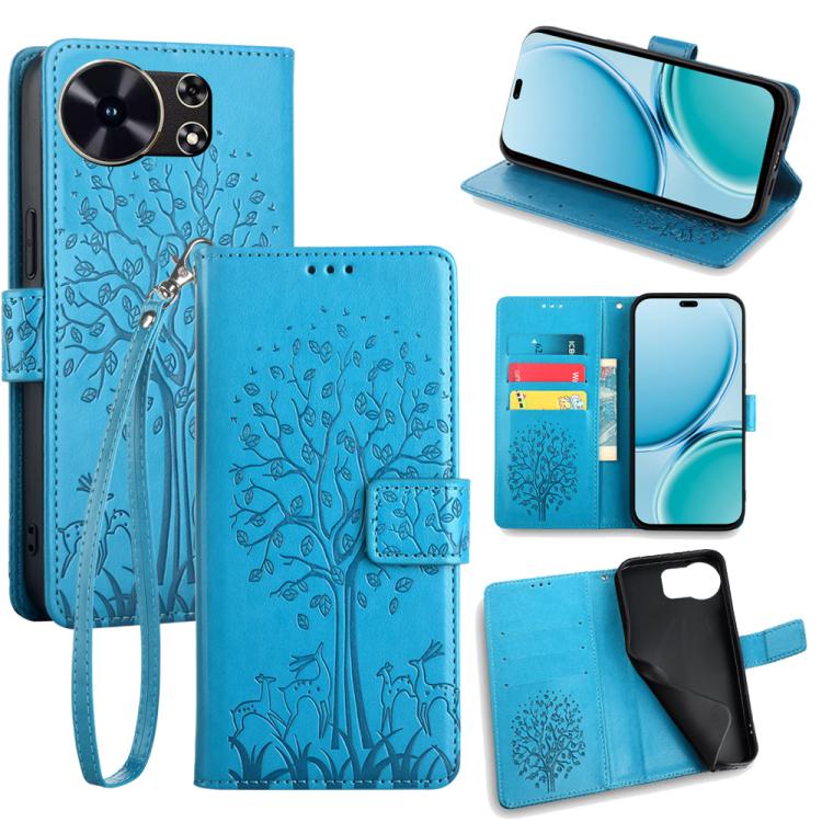

For Huawei Maimang 40 5G Tree & Deer Embossed Leather Phone Case(Blue)